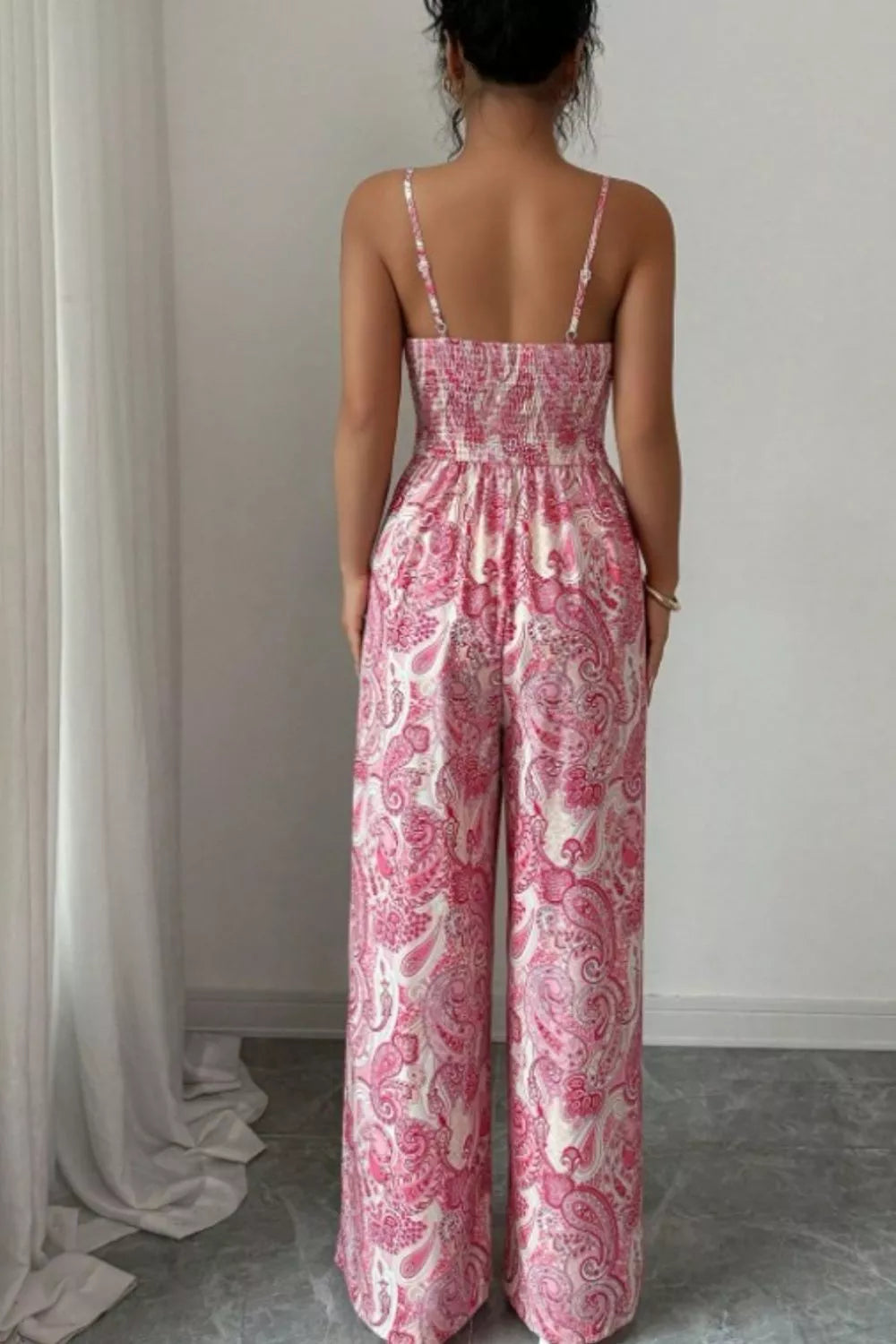 Paisley Print Wide Leg Jumpsuit - cas7m