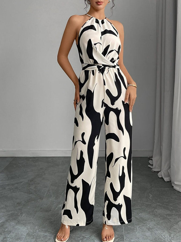 Abstract Print Wide Leg Jumpsuit - cas7m