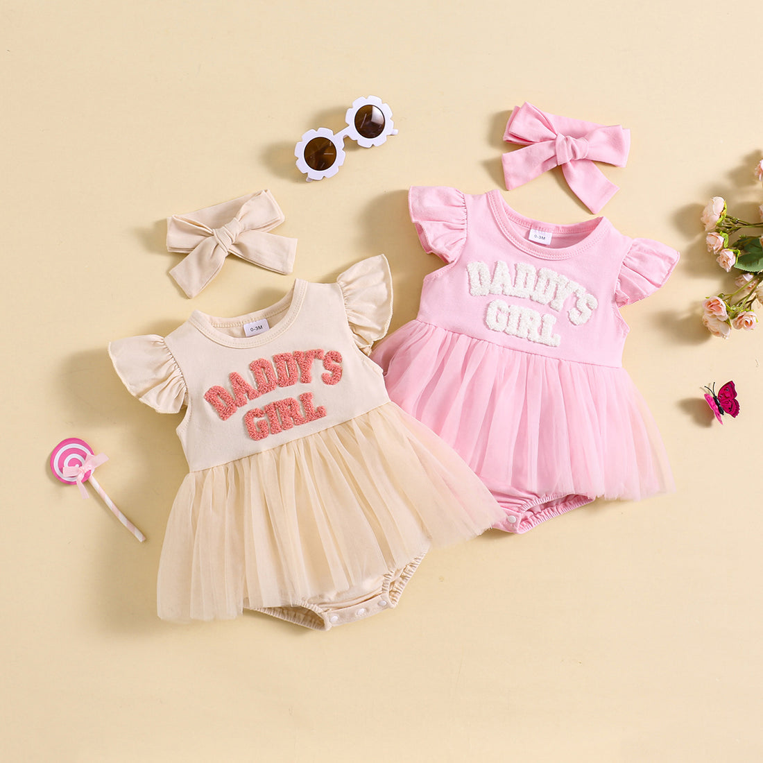 Sweet Flounced Sleeve Fluffy Mesh Dress Two-piece Set - cas7m
