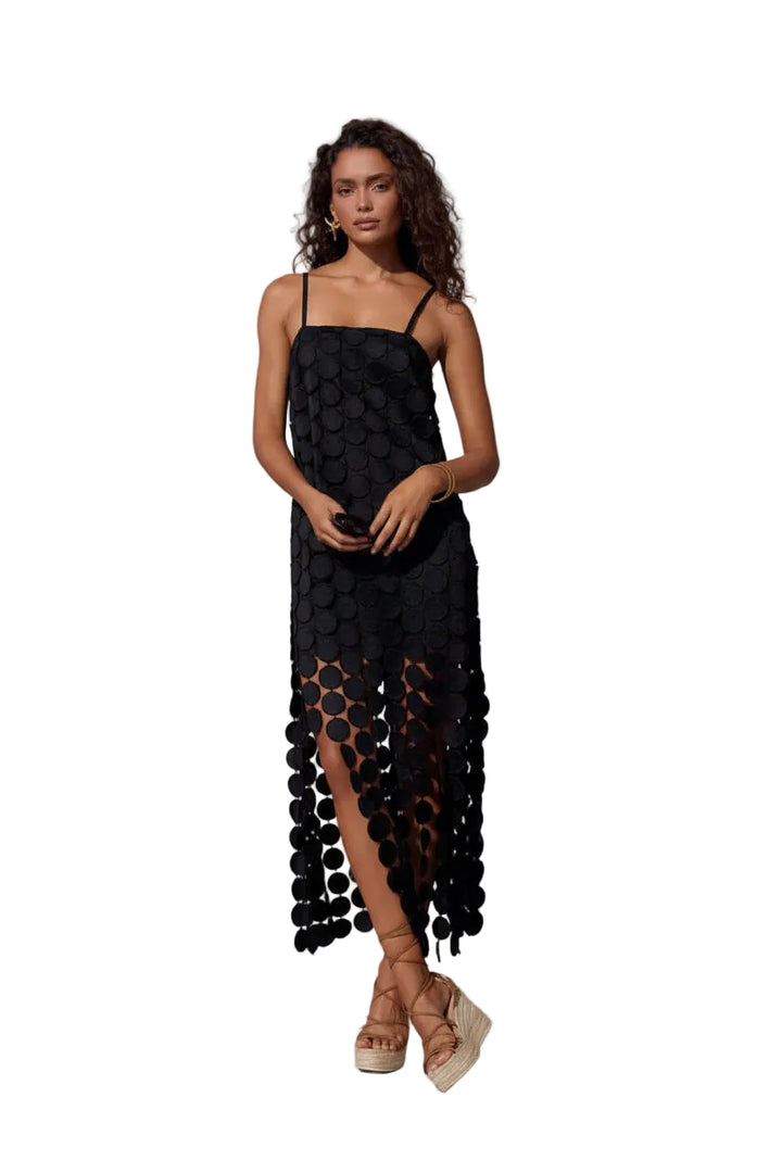 Fashion Hollow-Out Polka Dot Midi Slip Dress - Lightweight Sleeveless Linen-Blend Summer Dress For Women - cas7m
