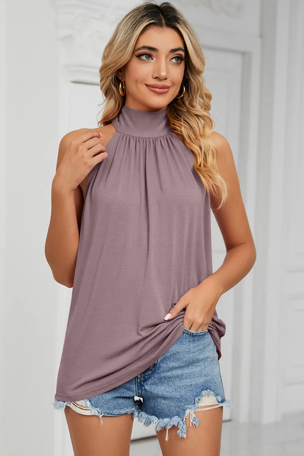 Tied Grecian Neck Tank - cas7m