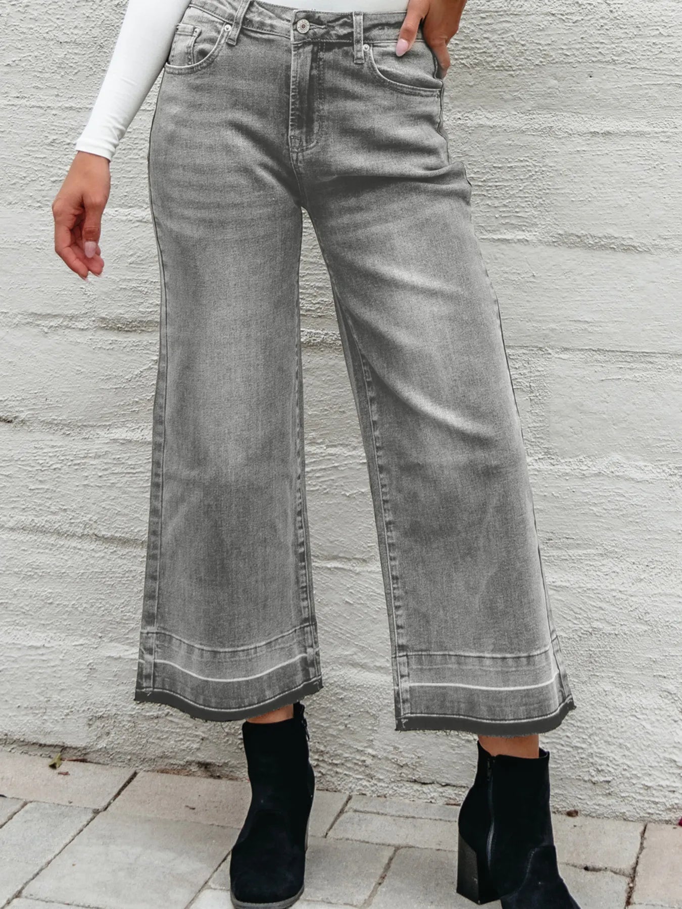 High Waist Wide Leg Washed Jeans - cas7m