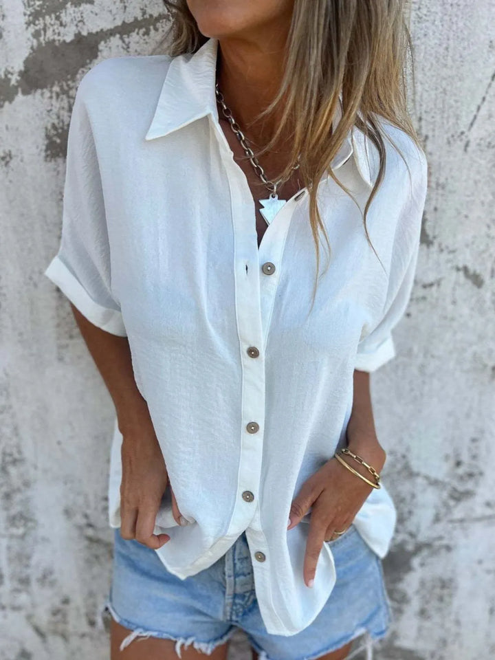 Full Size Collared Neck Half Sleeve Shirt Plus Size - cas7m