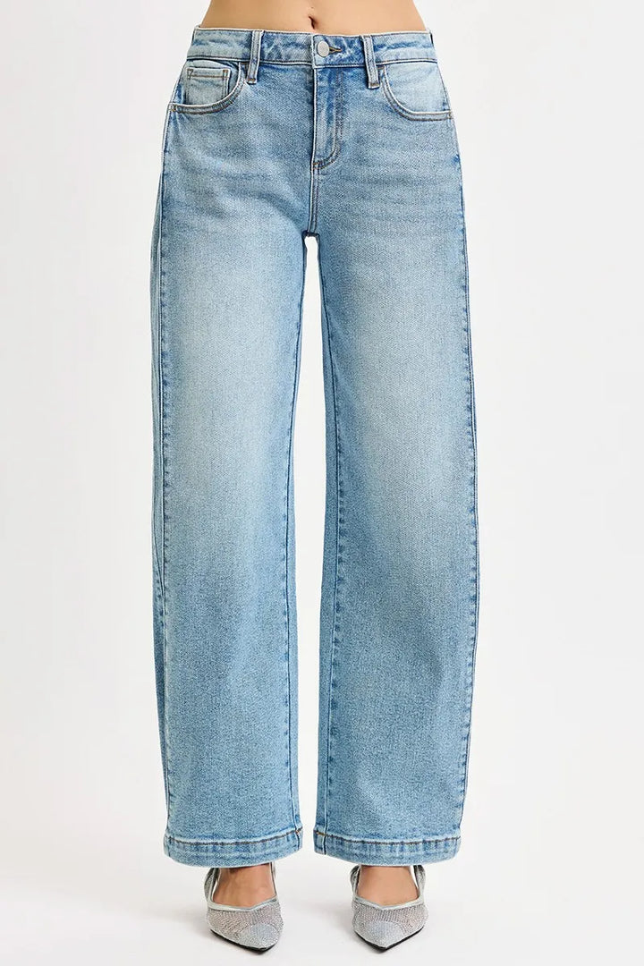 RISEN Mid Rise Wide Barrel Transferable Leg Snap Jeans - cas7m