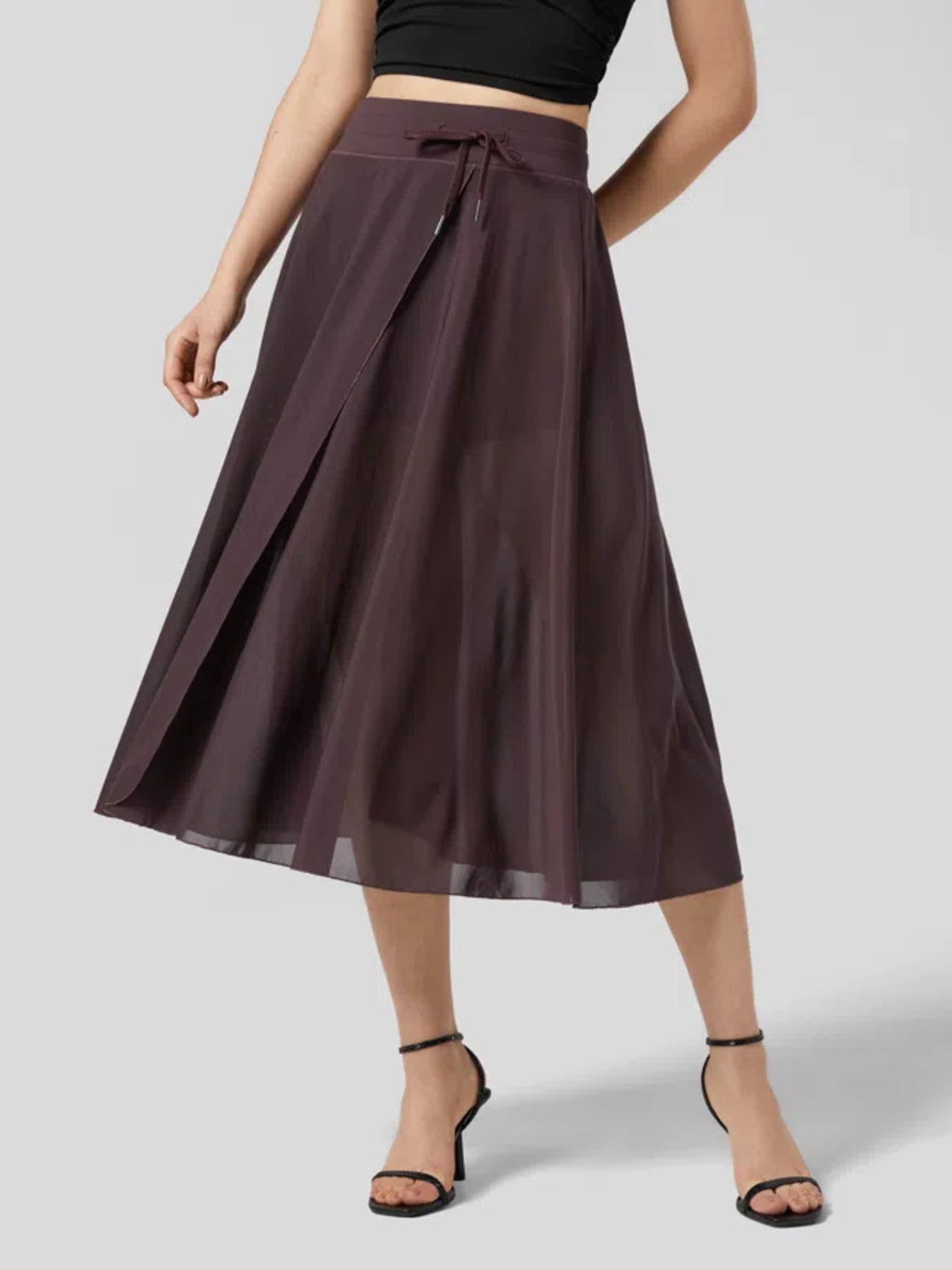 Slit Flowy Skirt with Shorts Liner - cas7m