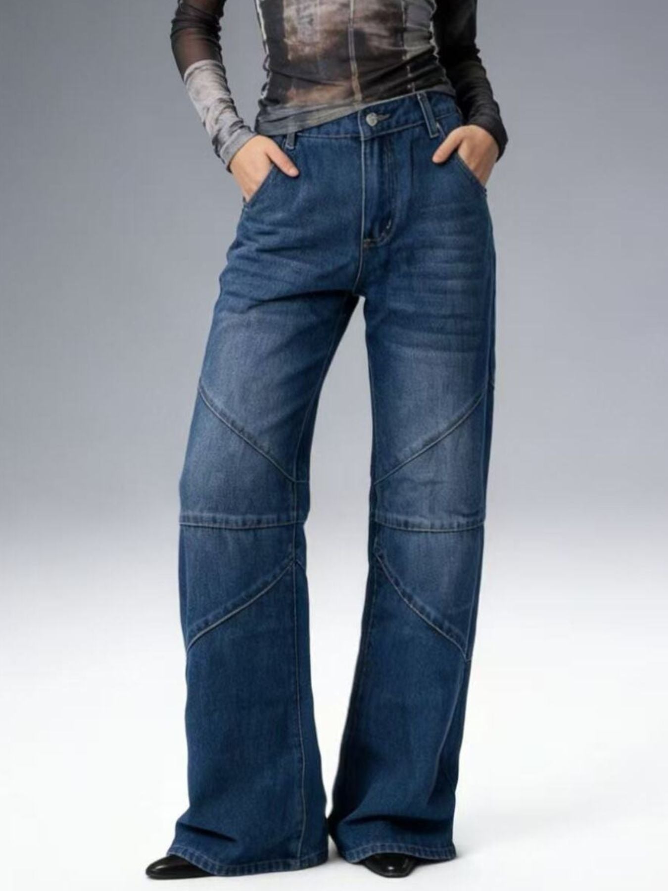 Vintage Wash Wide Leg Jeans - cas7m