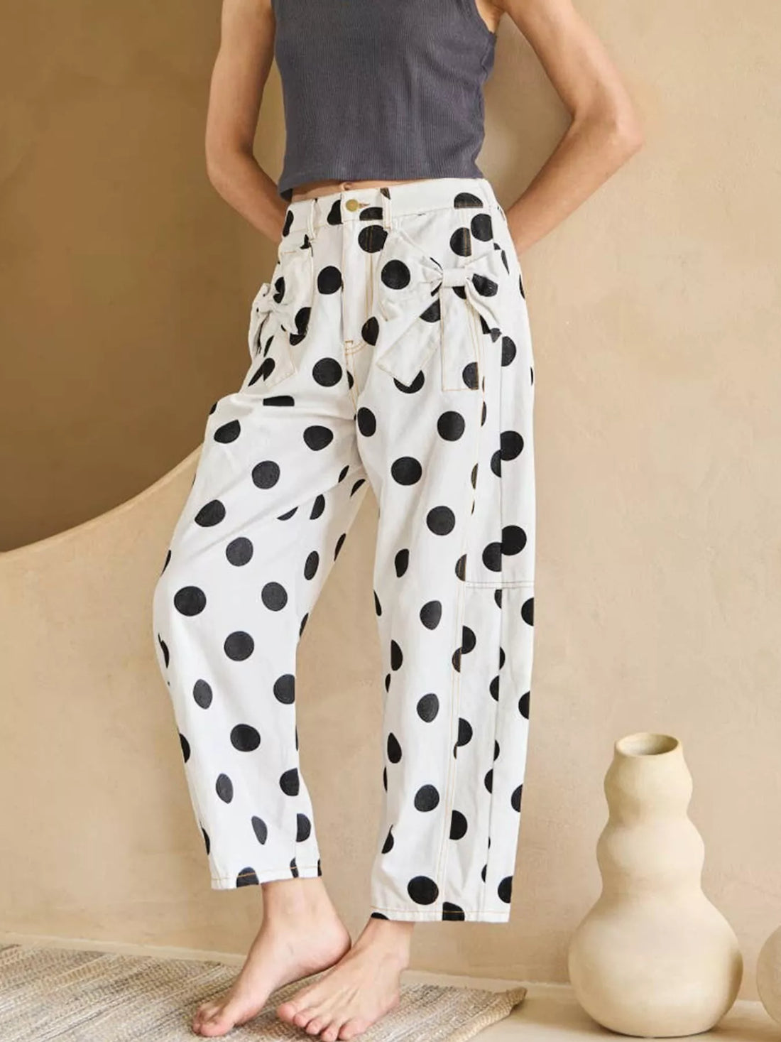 Polka Dot High-Waisted Jeans - cas7m