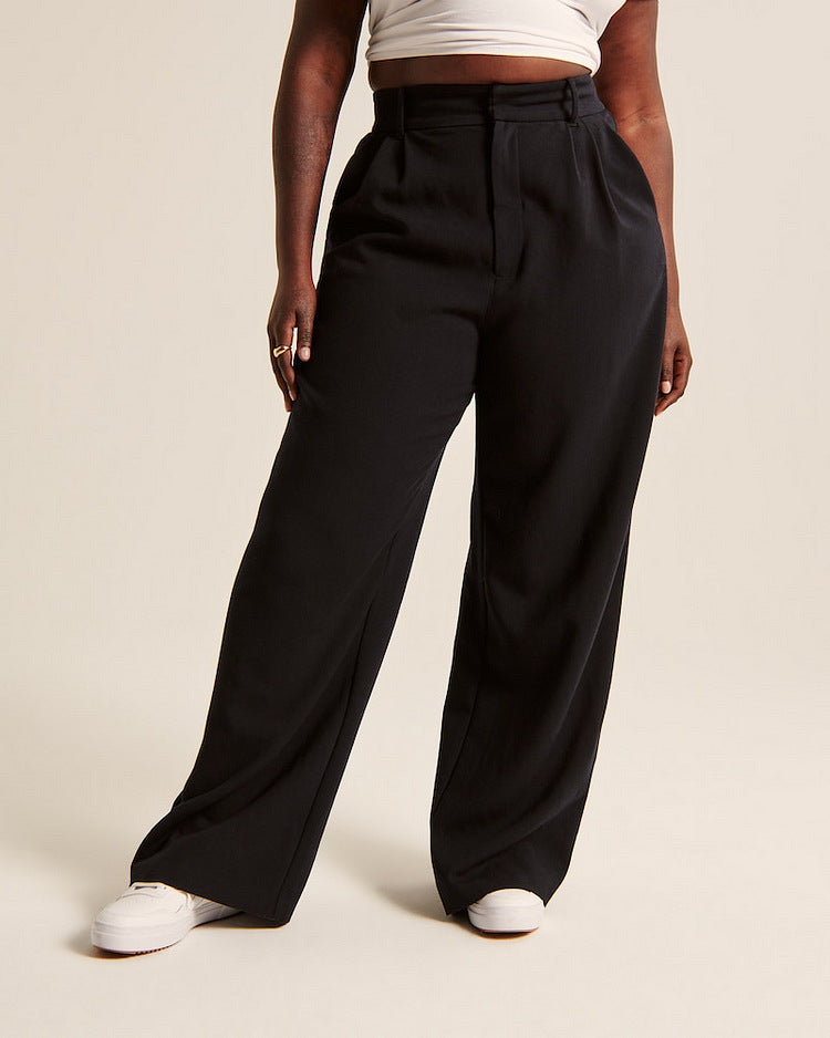 High Waist Straight Trousers With Pockets Wide Leg Casual Pants For Women - cas7m