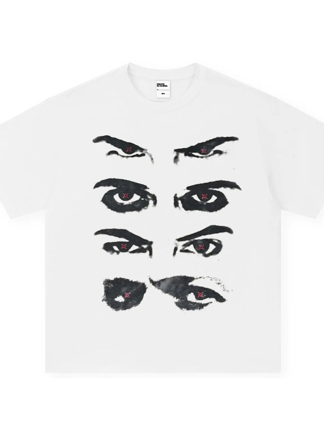 Men's Oversized Eyes Graphic Round Neck T-Shirt - cas7m