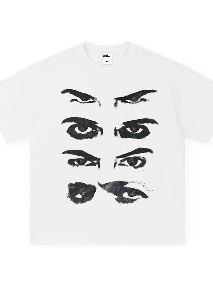 Men's Oversized Eyes Graphic Round Neck T-Shirt - cas7m