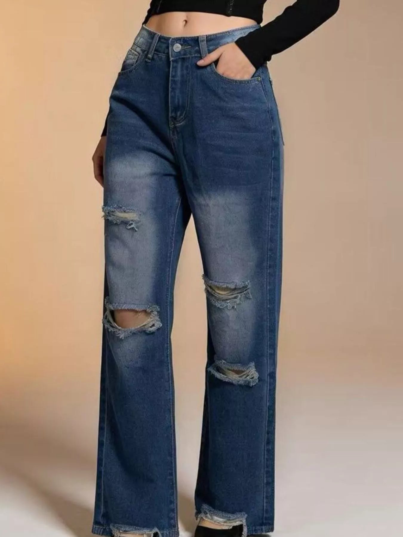 Distressed Wide Leg Jeans - cas7m