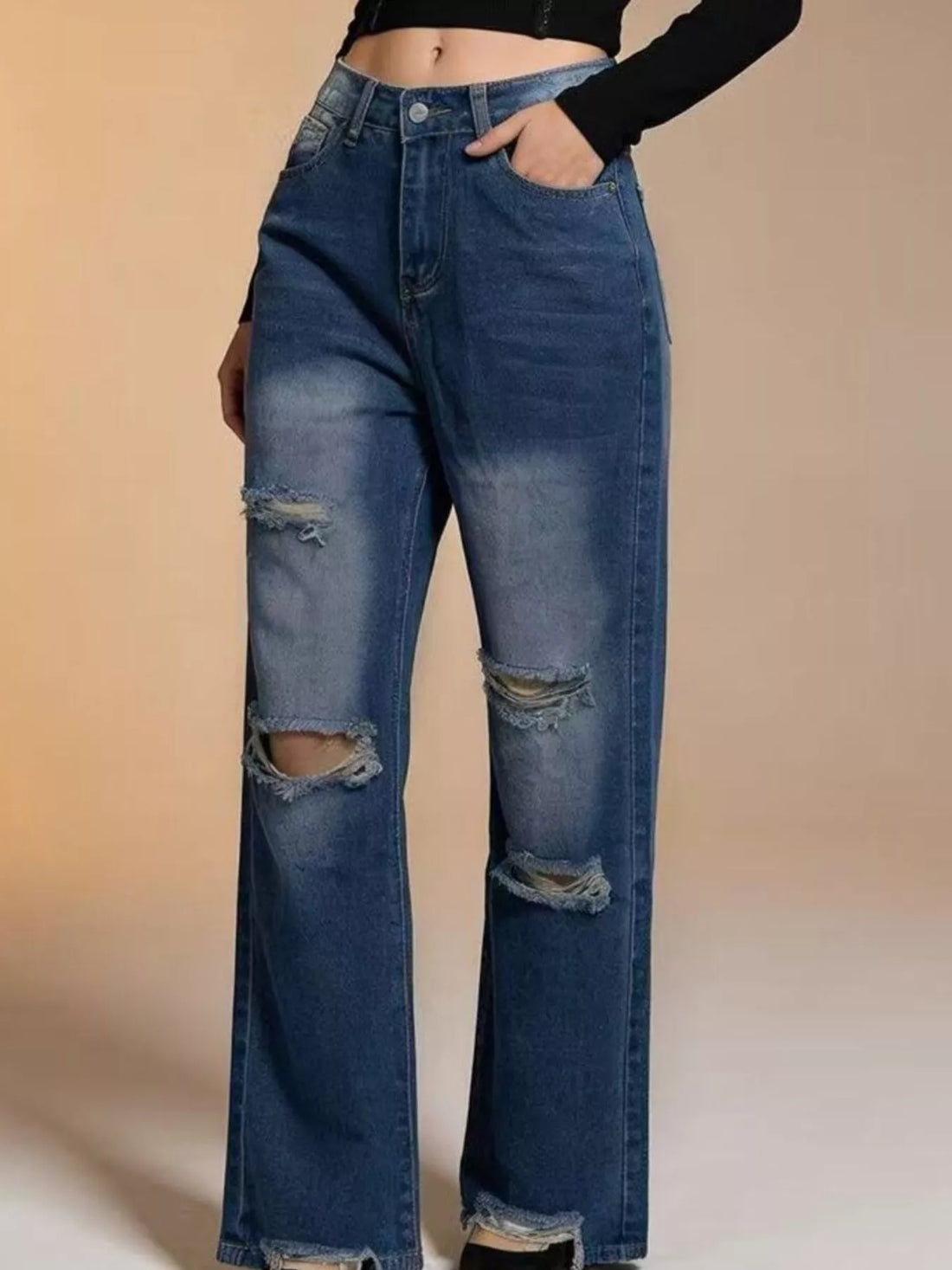 Distressed Wide Leg Jeans - cas7m
