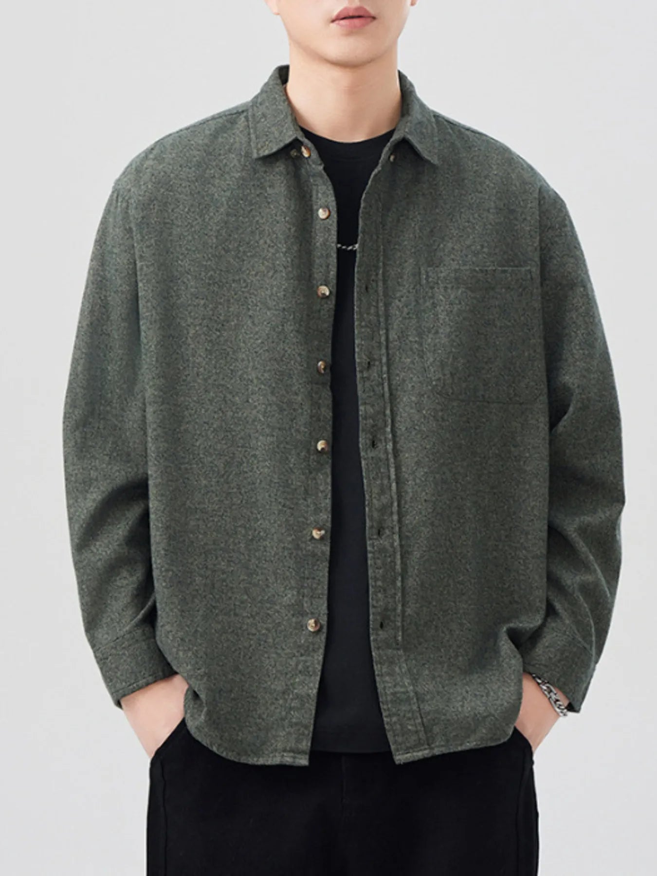 Men's Plus Size Button Up Long Sleeve Shirt - cas7m