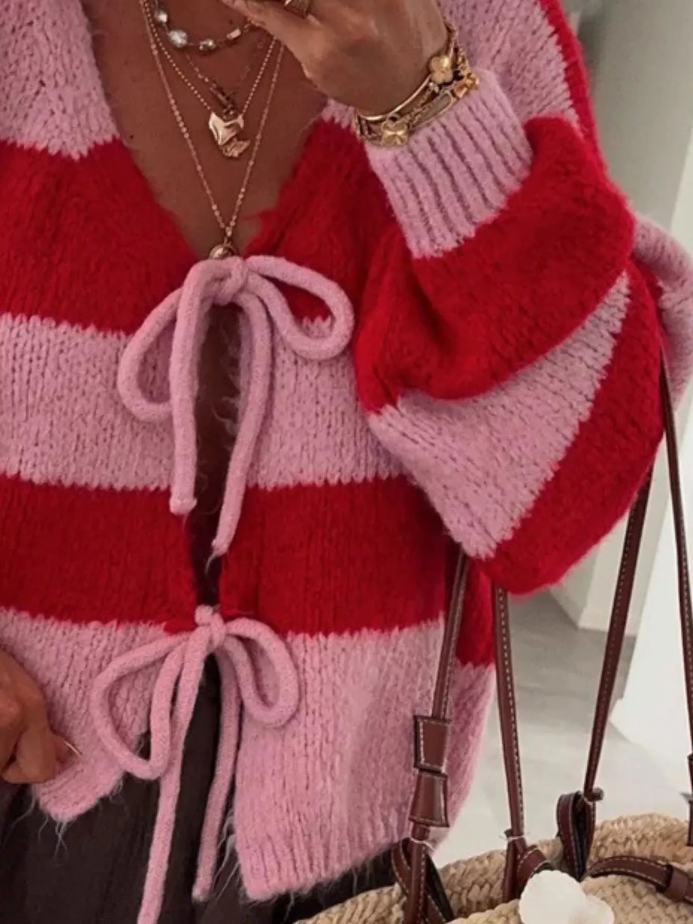 Striped Tie-Front Knit Cardigan - cas7m
