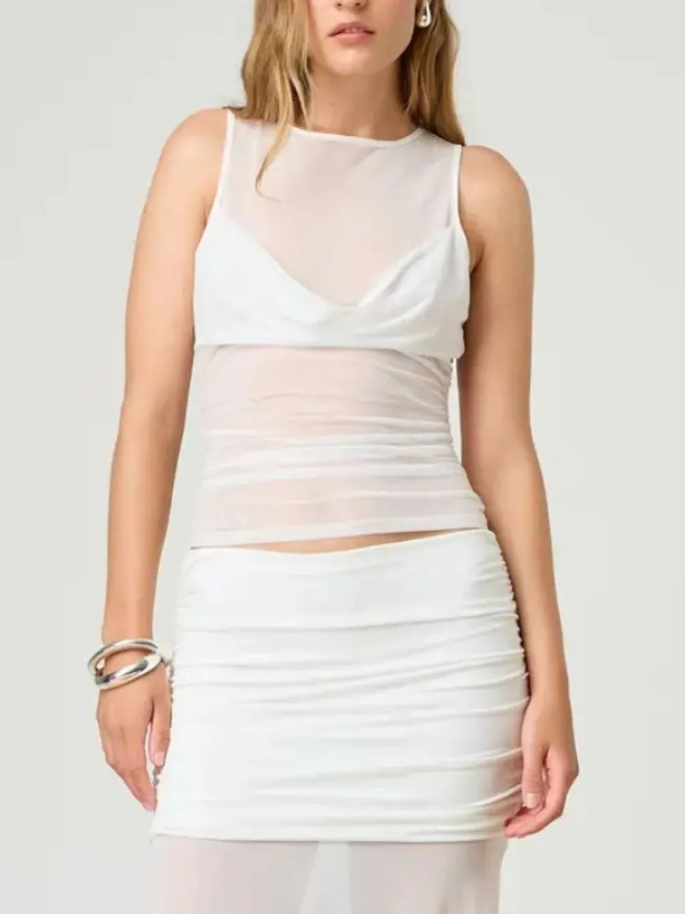Ruched Round Neck Tank - cas7m