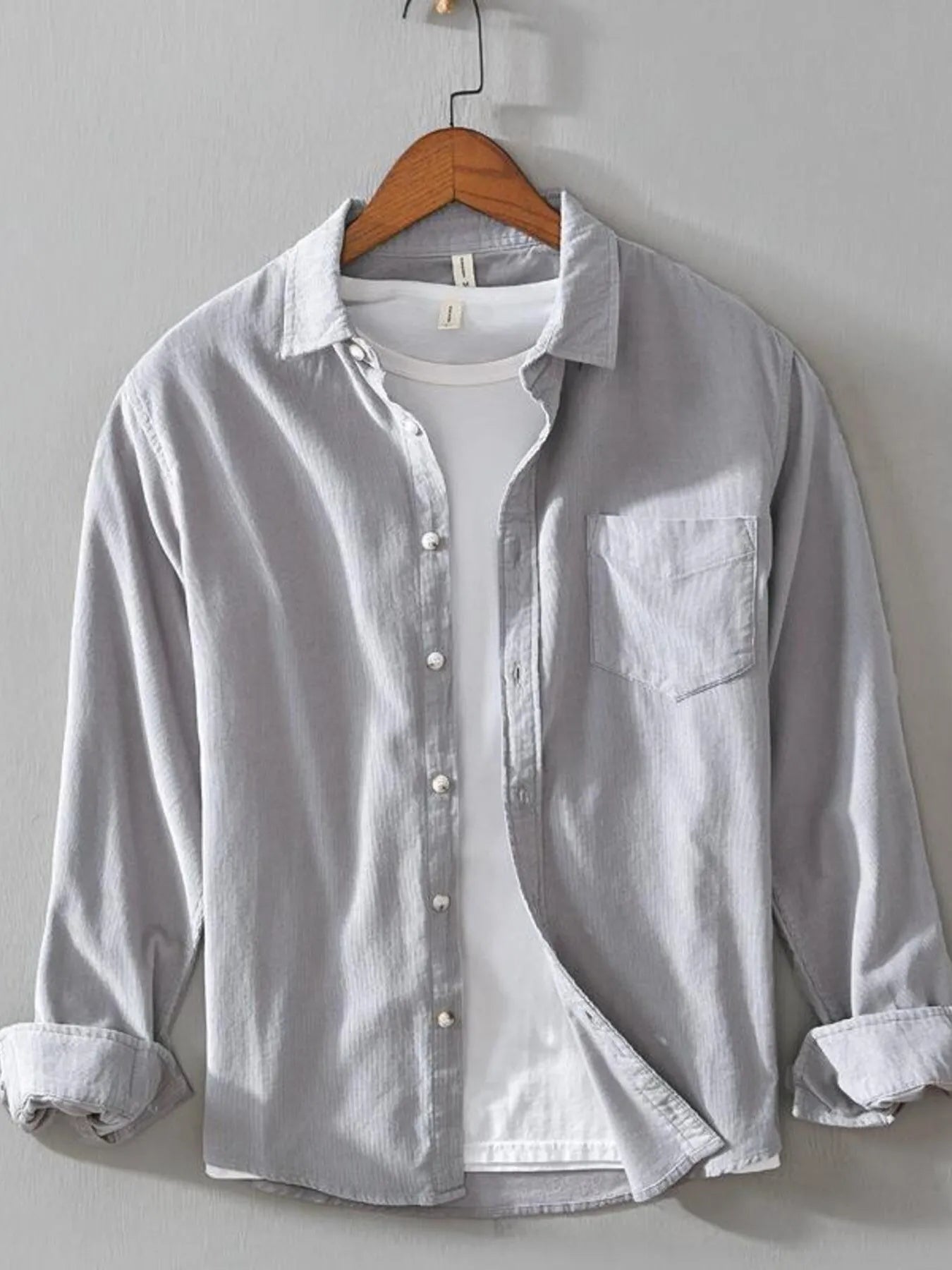 Men's Plus Size Button Up Long Sleeve Shirt - cas7m