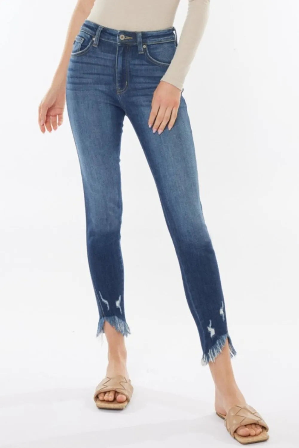 Kancan Raw Hem High Waist Cropped Jeans - cas7m