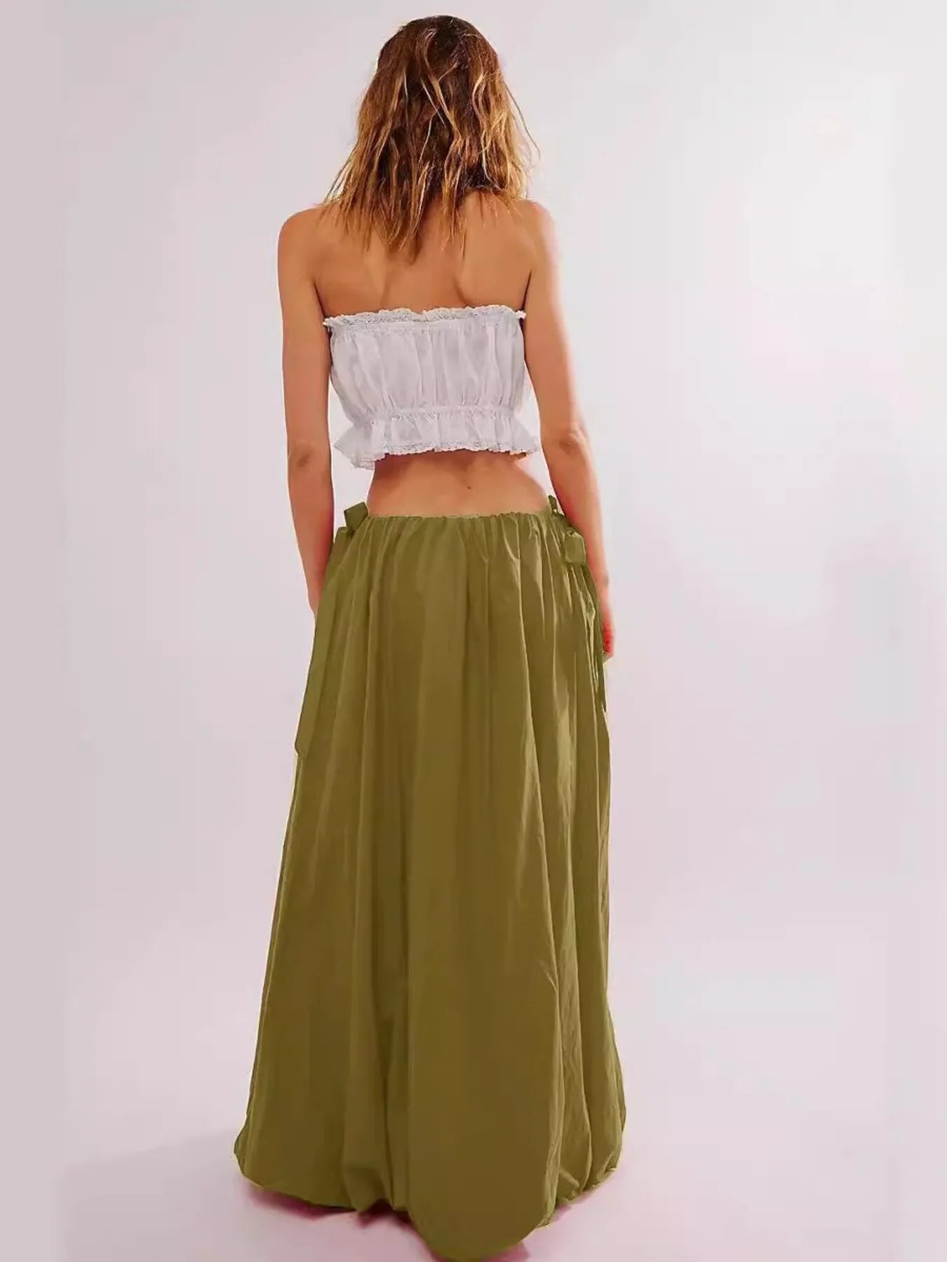 Side Bow Maxi Skirt with Pockets - cas7m