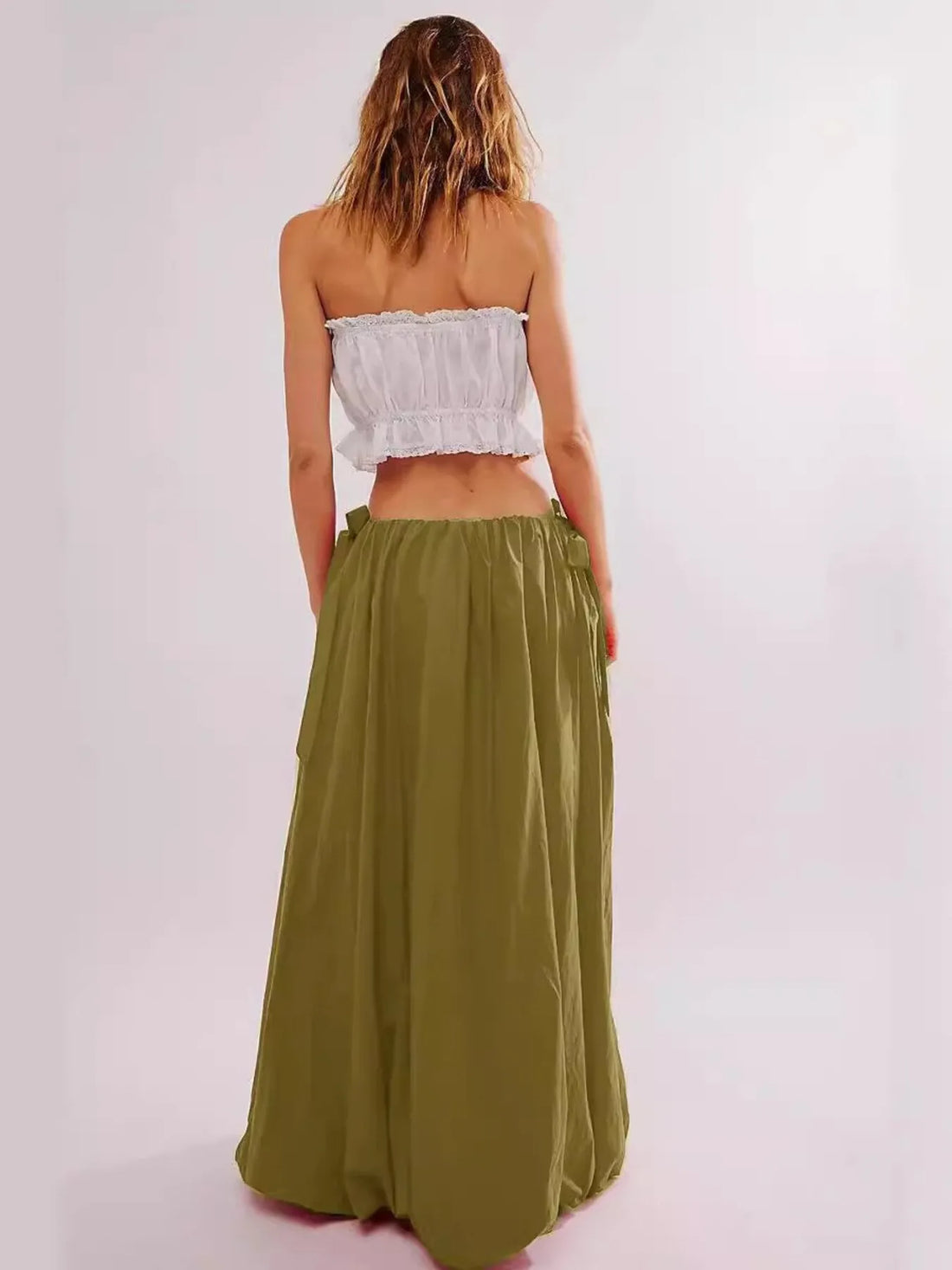 Side Bow Maxi Skirt with Pockets - cas7m