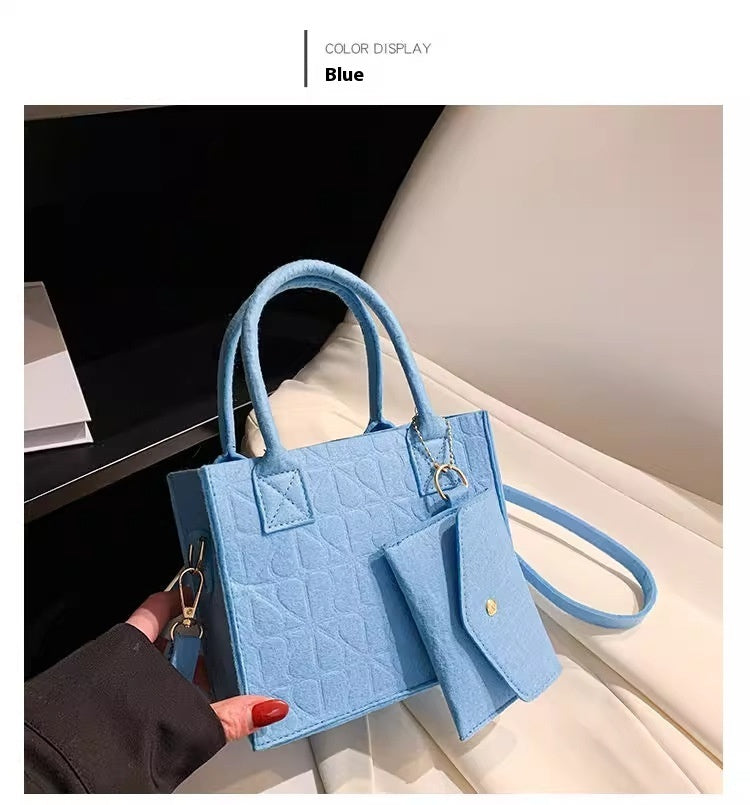 Simple Small Handbag Women's Fashion Felt One Shoulder Combination Bags - cas7m