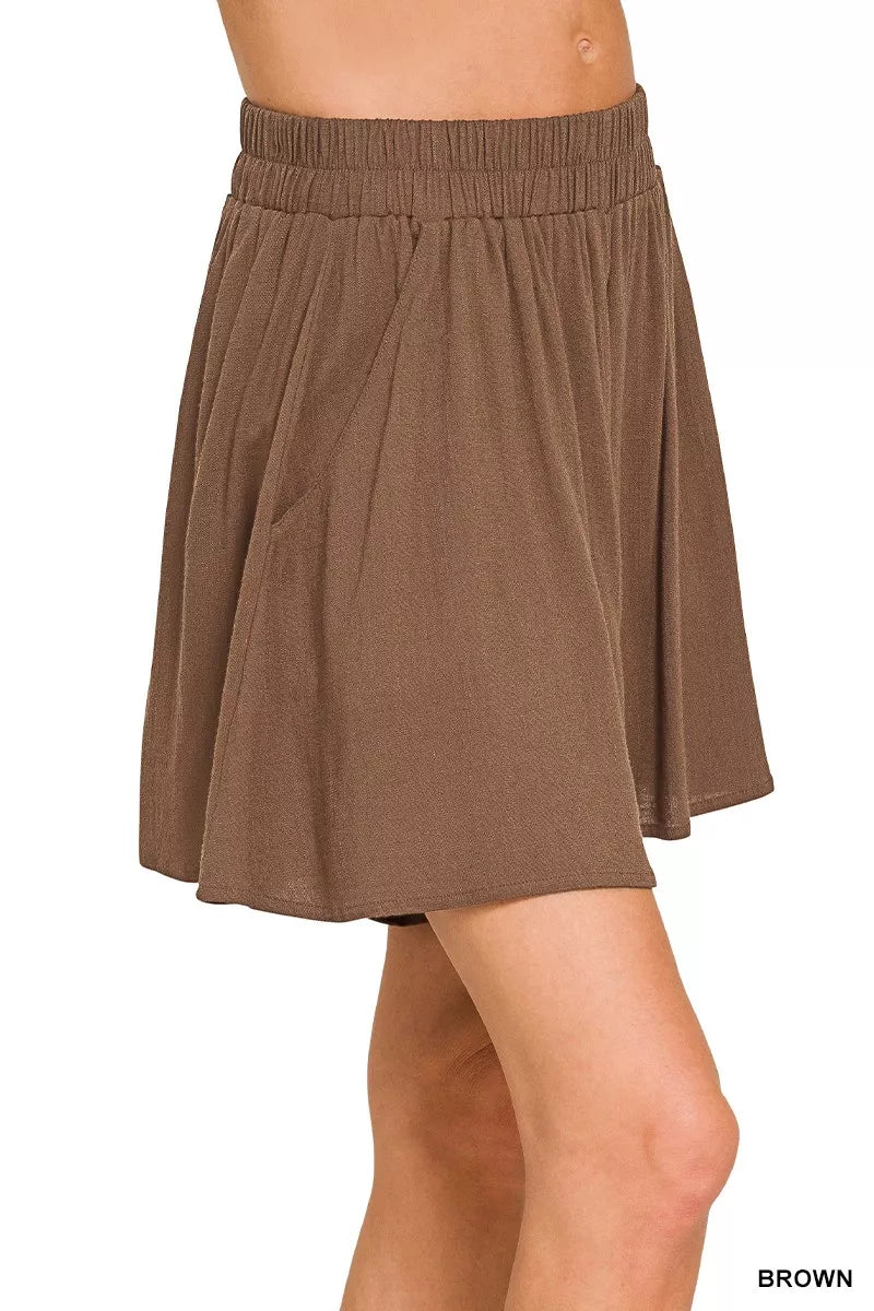 Zenana Woven Elastic Band Shorts With Pocket - cas7m