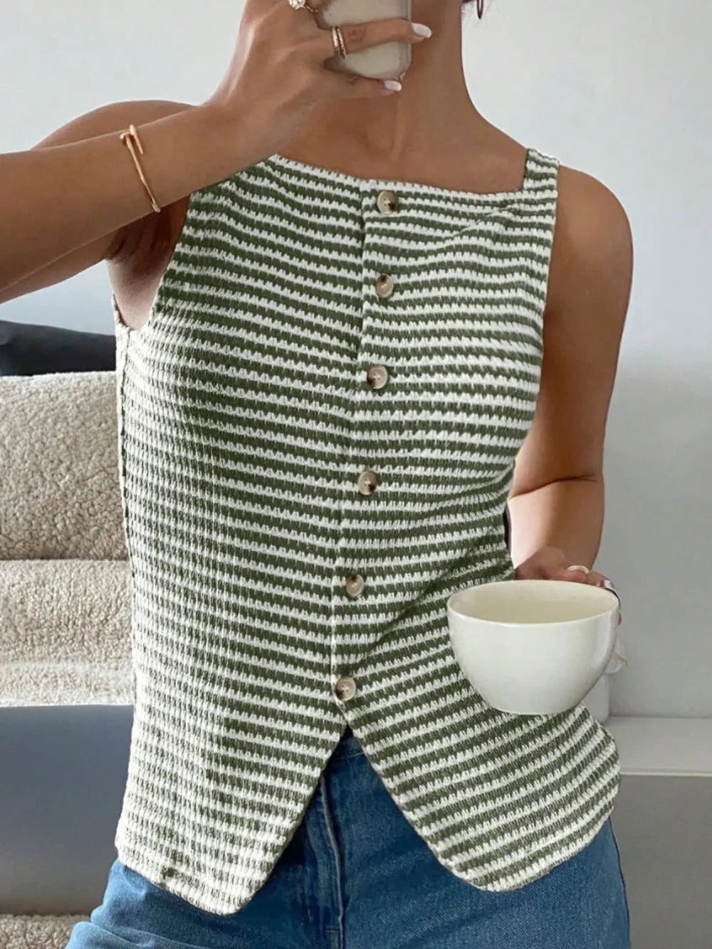 Button Down Striped Tank - cas7m