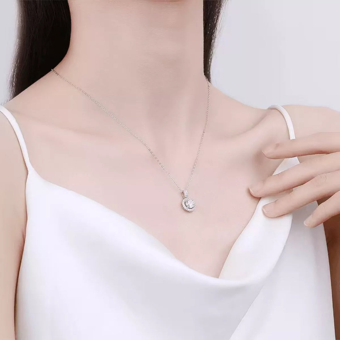 1 Carat Moissanite 925 Sterling Silver Pendant Necklace - cas7m
