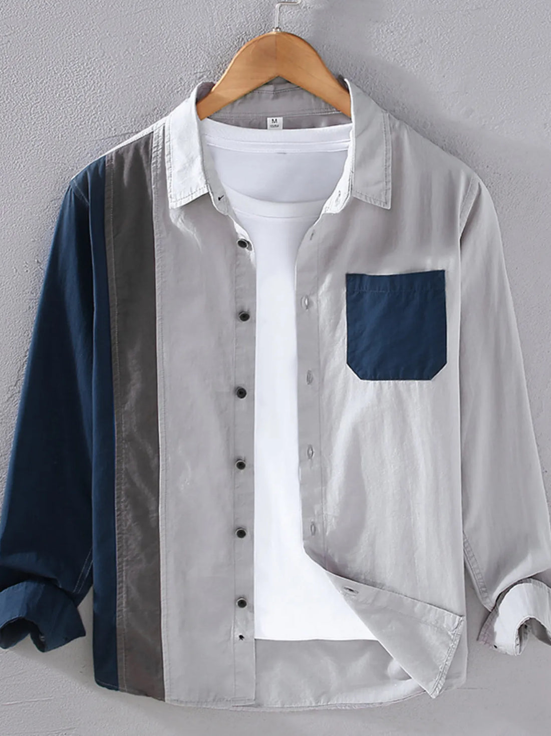 Men's Plus Size Color Block Long Sleeve Shirt - cas7m