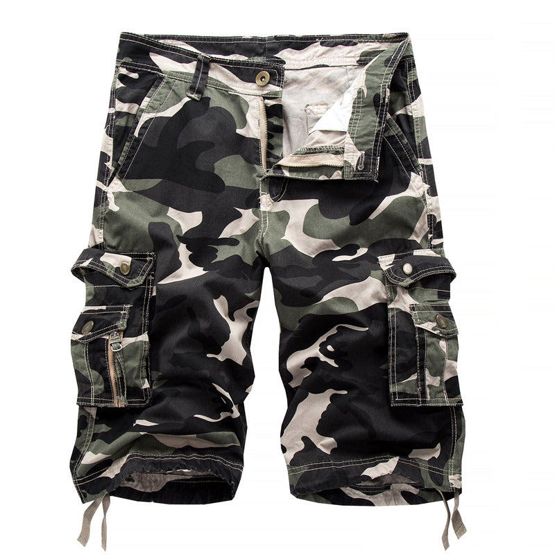 Men's Plus Size Camouflage Multi-pocket Overalls Shorts