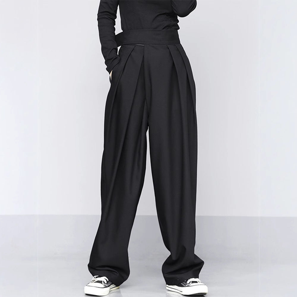 Black Suit Draping Casual Wide-leg Pants - cas7m