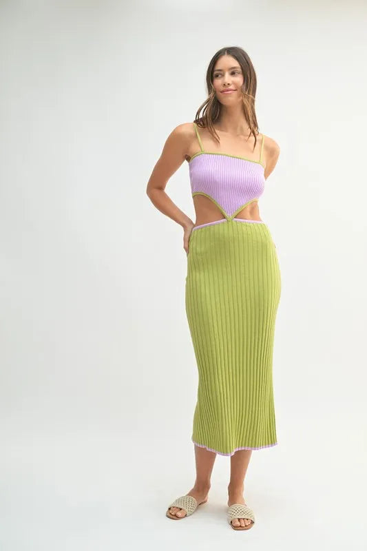 MABLE Ribbed Knit Color Block Cutout Midi Dress - cas7m