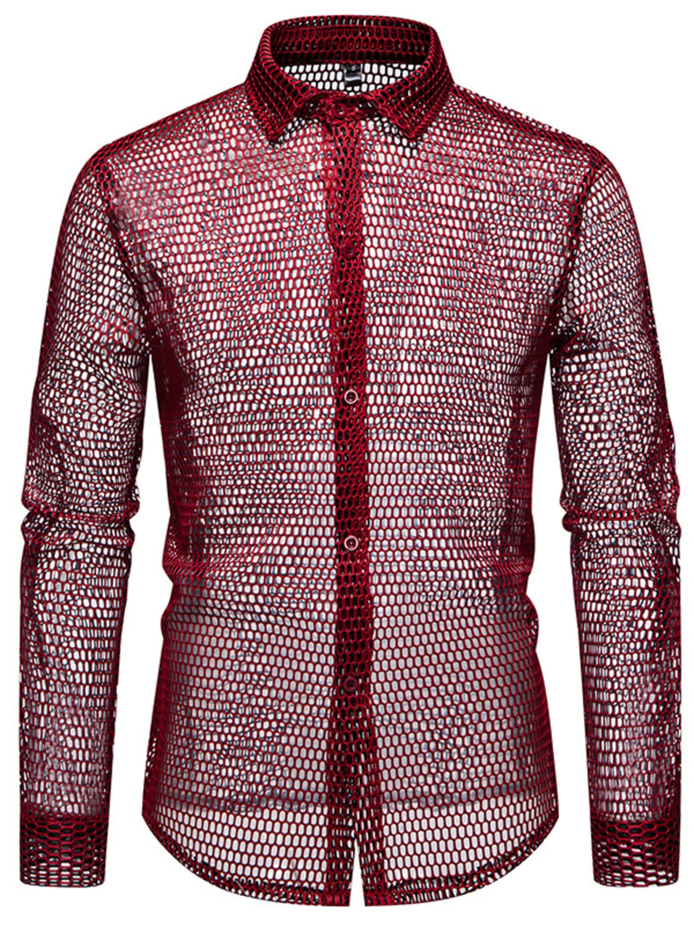 Men's See-Through Mesh Long Sleeve Shirt - cas7m