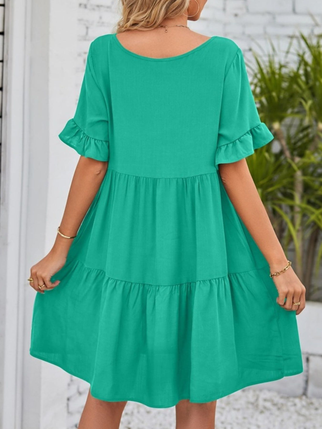 Ruffled Sleeve Tiered Mini Dress - cas7m