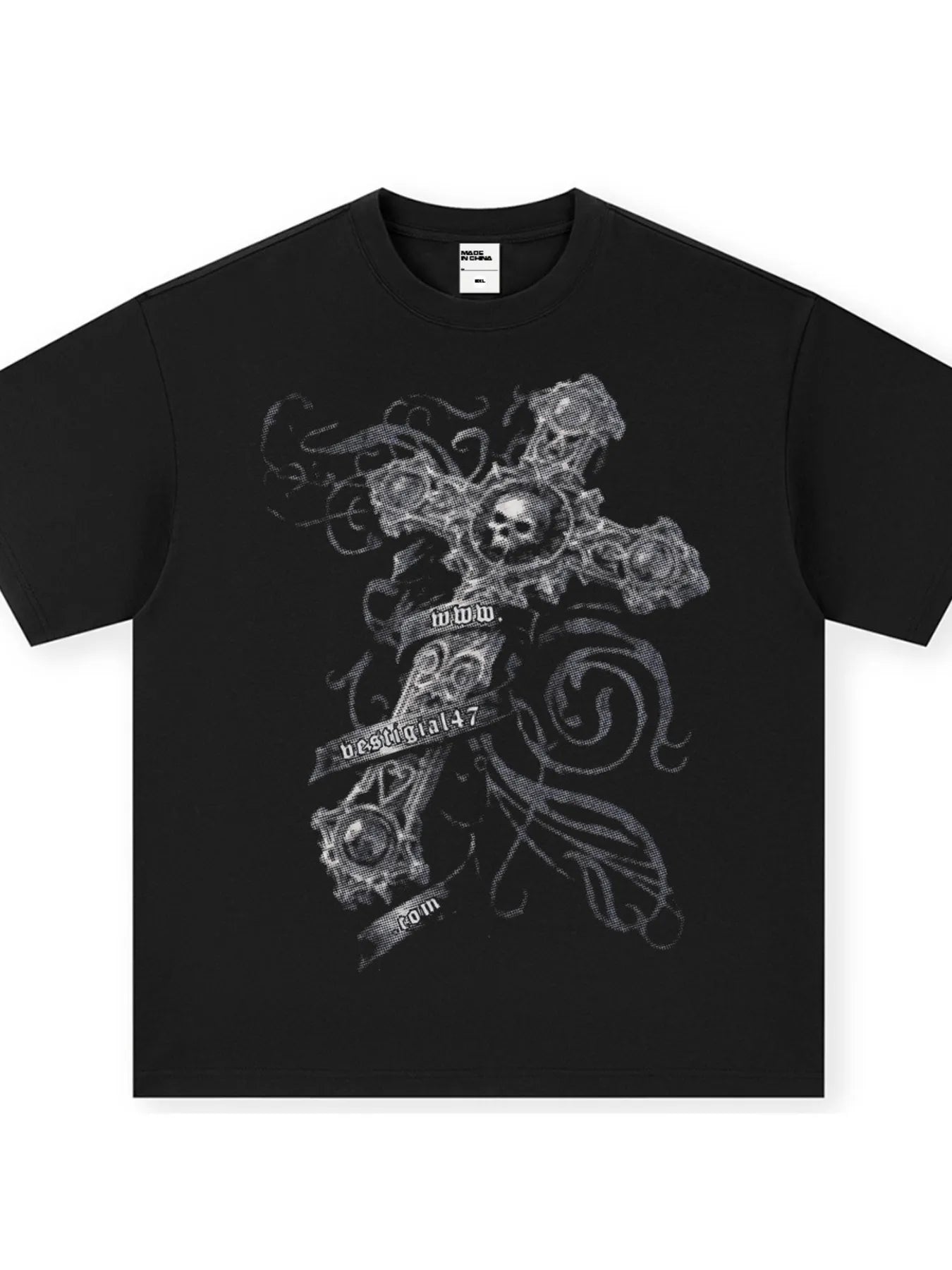 Men's Skull Cross Graphic Oversized T-Shirt - cas7m