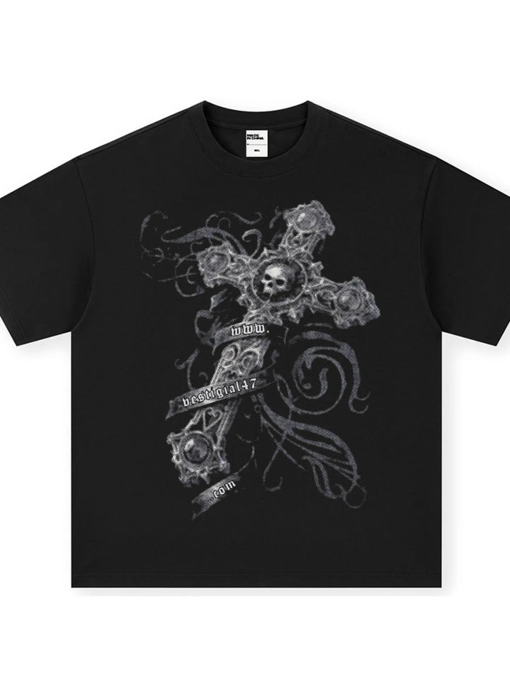 Men's Skull Cross Graphic Oversized T-Shirt - cas7m