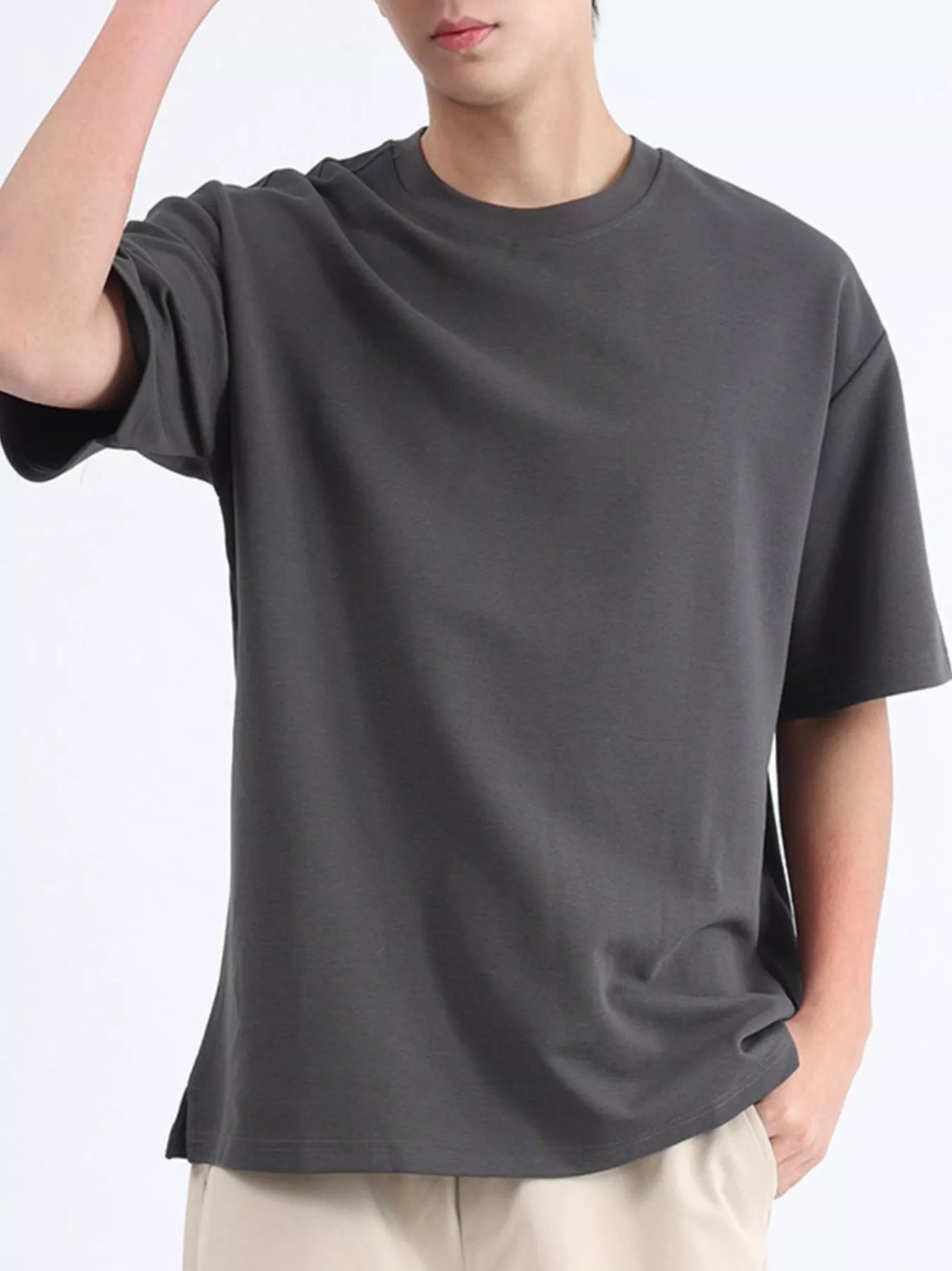Men's Plus Size Solid Color Round Neck T-Shirt - cas7m