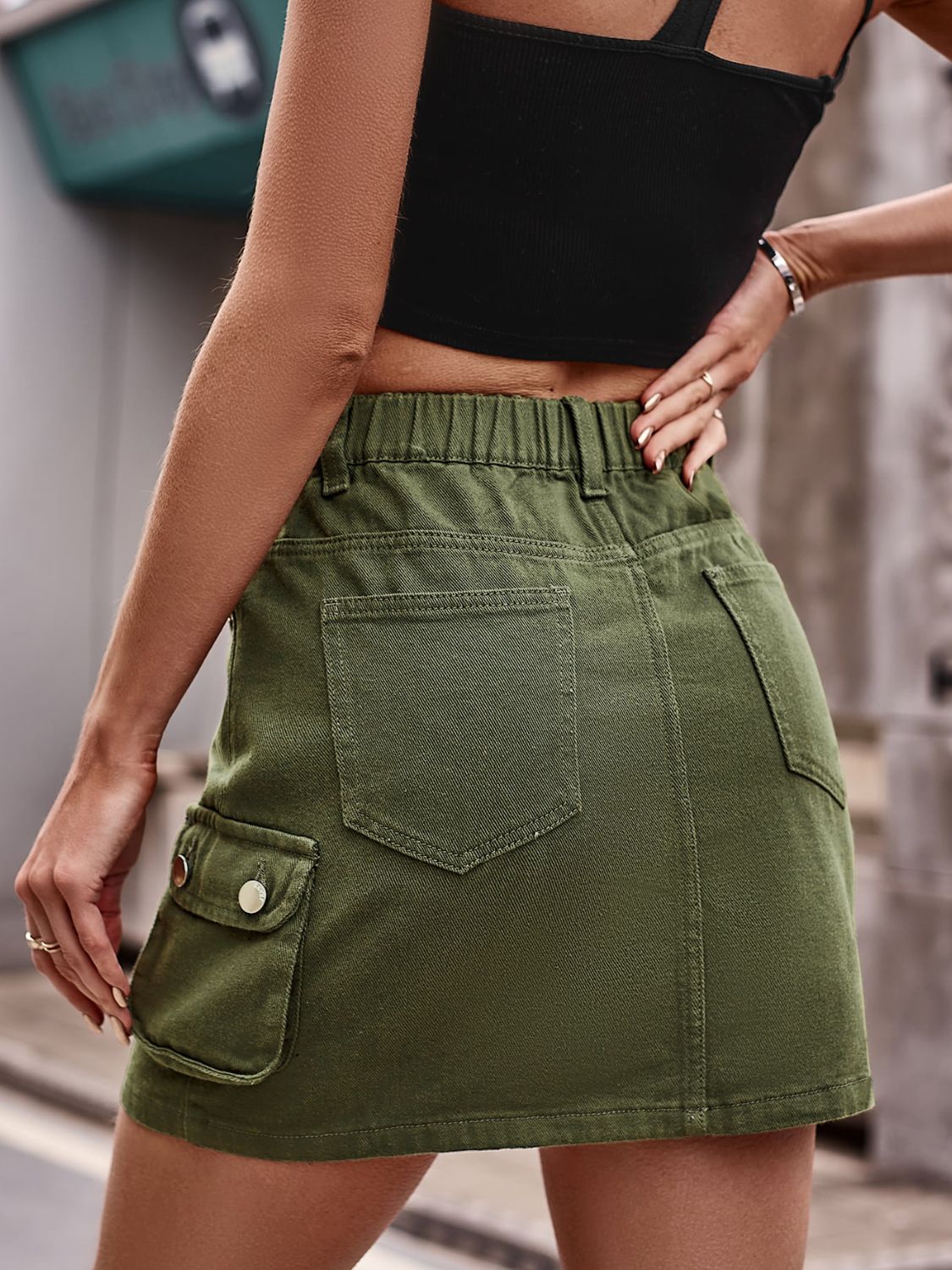Denim Mini Skirt with Pockets - cas7m