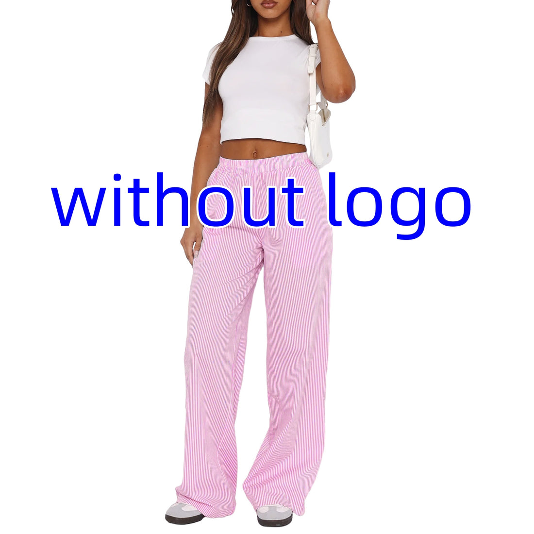 Fashion Y2K Striped Straight Trousers Summer Elastic High Waist Wide Leg Pants For Women - cas7m