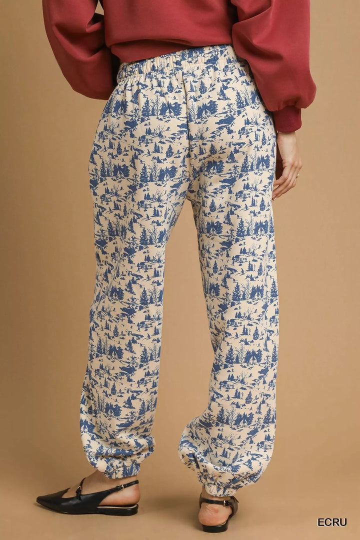 Umgee Scenic Print Casual Sweatpants - cas7m