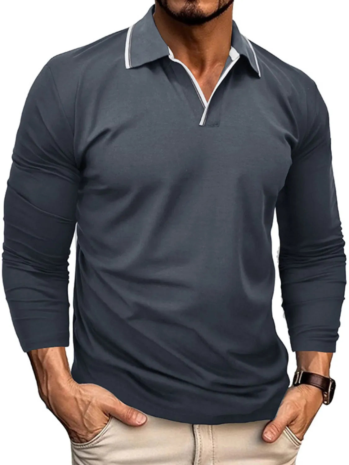 Men's Classic Long Sleeve Polo Shirt - cas7m