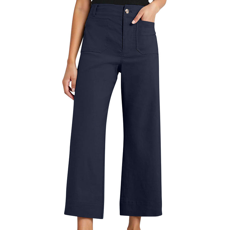 High Waist Slimming Casual Women's Cropped Wide-leg Pants - cas7m
