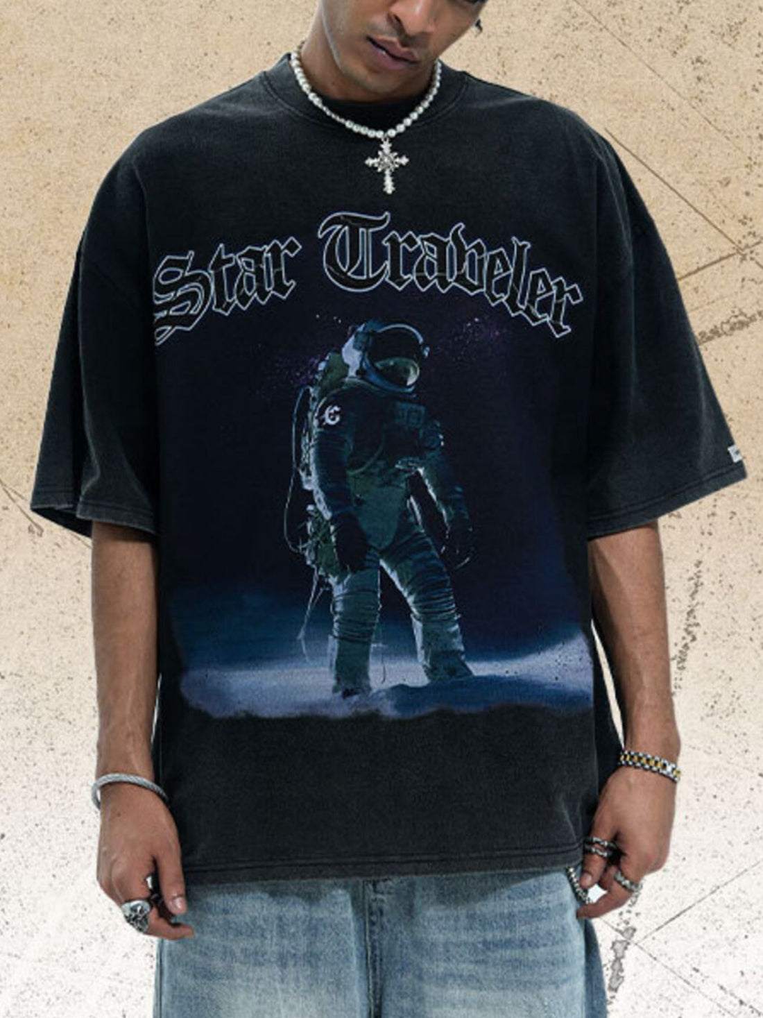 Men's Star Traveler Graphic Oversized T-Shirt - cas7m