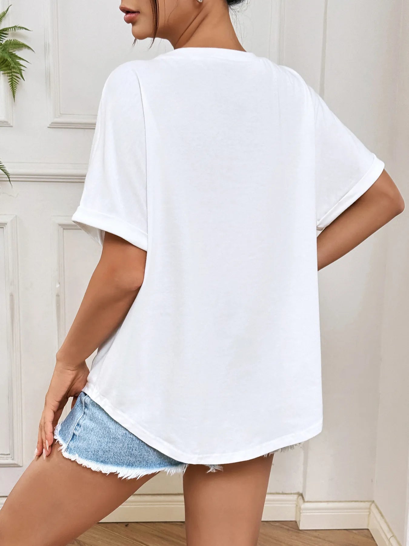 Bow Oversized Round Neck T-Shirt - cas7m