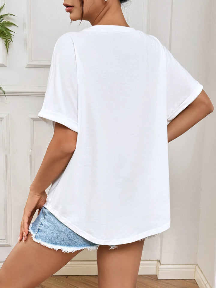 Bow Oversized Round Neck T-Shirt - cas7m