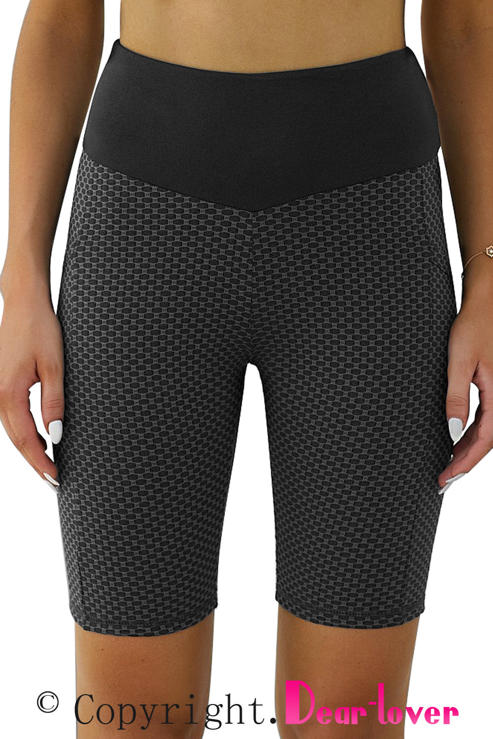 Black Side Pockets Ruched Butt Lifting Yoga Shorts - cas7m