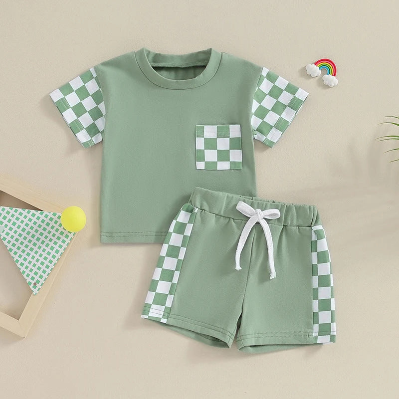 Women's Casual Plaid Pocket Short Sleeve Suit - cas7m