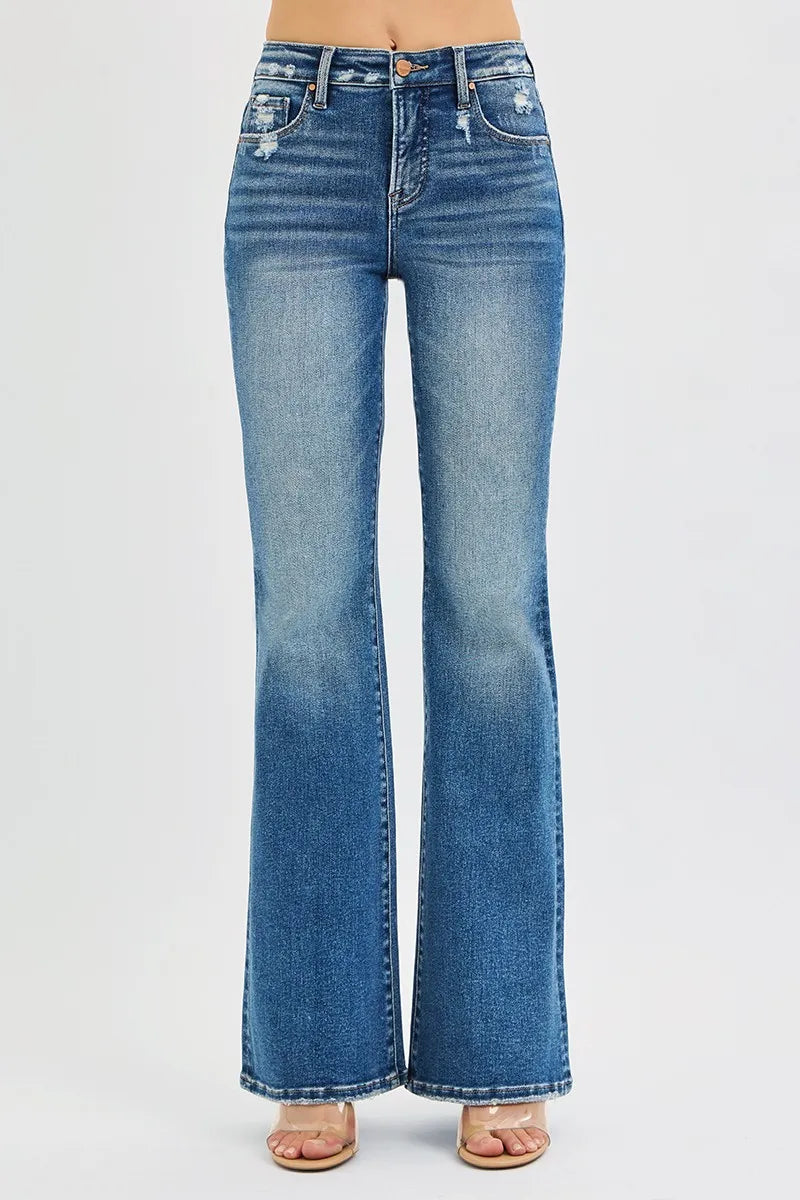 RISEN Full Size Tummy Control High Rise Flare Jeans Plus Size - cas7m