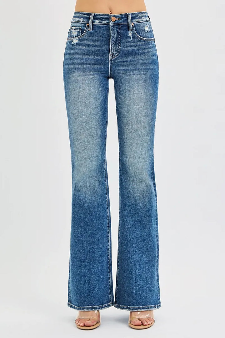 RISEN Full Size Tummy Control High Rise Flare Jeans Plus Size - cas7m