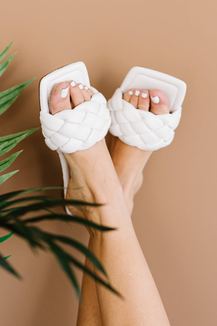 Weeboo Cakewalk Woven Square Toe Slides in White - cas7m