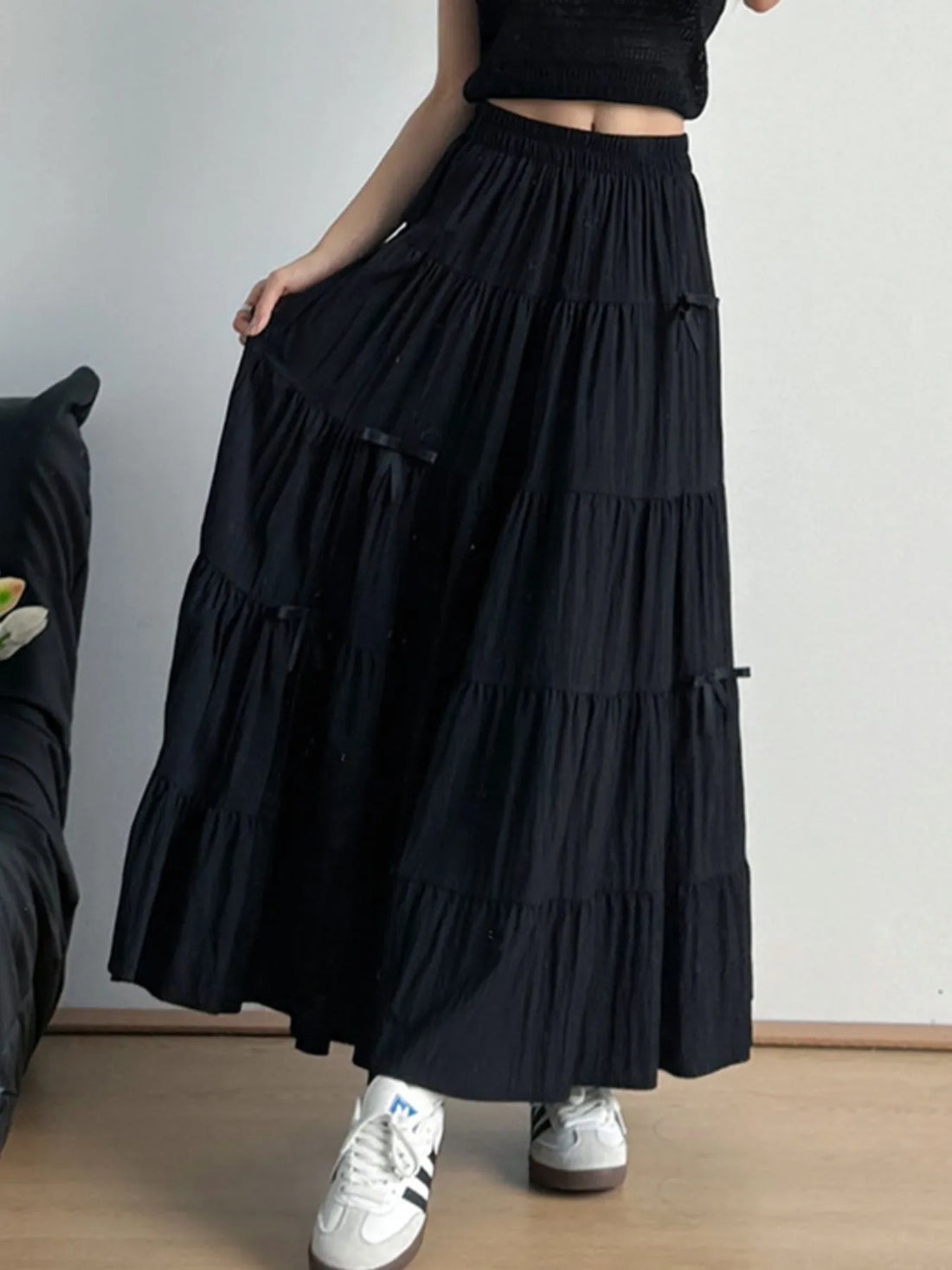 Tiered Elastic Waist Maxi Skirt - cas7m